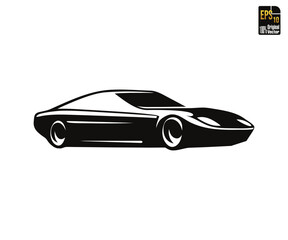 Classic sleek sports car silhouette illustration isolated on white background