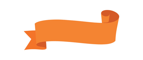 flat vector ribbon banner with dynamic swirl fold on one side no text no outline only solid color isolated on white