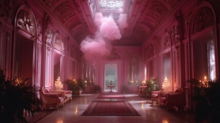 baroque pink palace with weirdcore dreamy vhs aesthetic early 2000s style