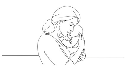 Mother and Baby Line Art | Minimal Vector Illustration for Mother’s Day Celebration