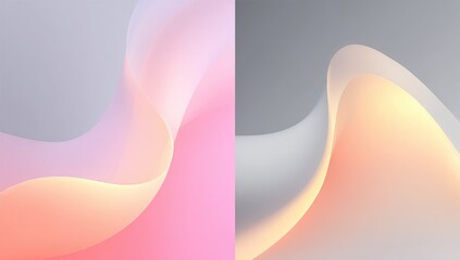 Abstract fluid forms in pastel tones. Two panels of soft, flowing shapes with gradients of light pink, peach, and light gray.  A sense of movement and fluidity is created through the curves