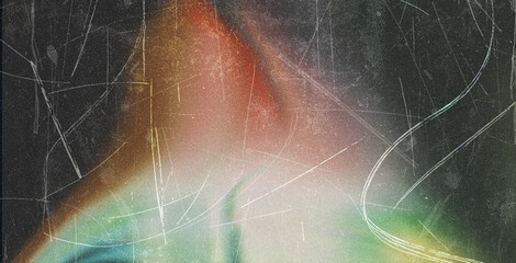 Old film light leaks texture with scratches, noise, iridescent light. Rainbow lens flare effect, camera film filter with bokeh, dust, grain. Distressed retro movie, photo burn effect. Vintage photo