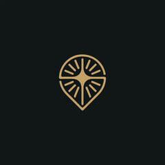 Luxury GPS Pin Star Logo Mark, An elegant, minimalist logo featuring a stylized shining star within a teardrop shape, ideal for luxury, technology, navigation, lifestyle industries, and travel brands