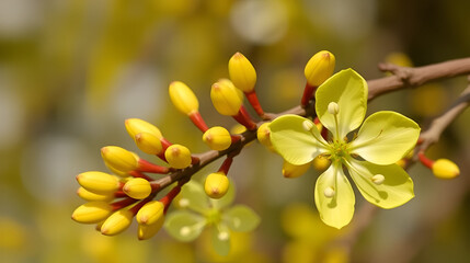 Yellow buds and flowers on the branches of the goof angustifolia