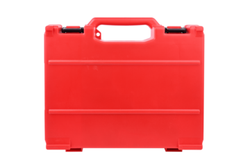 Red tool case designed for storing and transporting equipment isolated on white background.