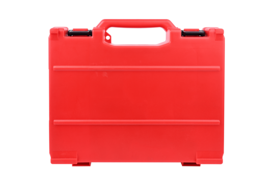 Red tool case designed for storing and transporting equipment isolated on white background.