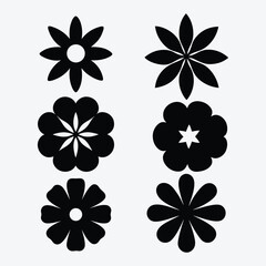 Fototapeta premium Six Black Flower Silhouettes on White Background graphic