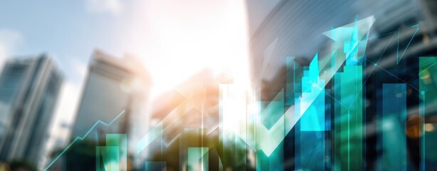 The Urban Skyline with Dynamic Financial Growth Graphics Overlay