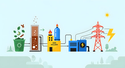 Obraz premium A simplified illustration of a biofuel production process, showing the transformation of organic waste into energy.