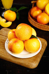 Fresh Golden Nectarines on Wooden Board - Healthy Organic Stone Fruit Kitchen Display