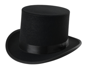Classic Black Top Hat with Satin Ribbon Band, isolated on transparent background PNG