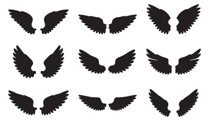 Angel Wings Silhouette Vector Set | Black Wing Clipart Collection
