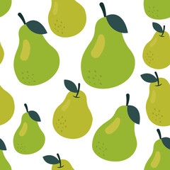 Fresh pears create a seamless pattern with green and yellow hues, ideal for backgrounds or surface design within the food or beverage industry.