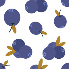 Fresh blueberries are scattered in a seamless pattern, a sweet design perfect for backgrounds, textiles, or food-themed projects.