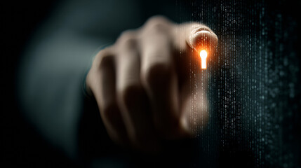 Businessman on blurred background using digital padlock with data protection 3D rendering