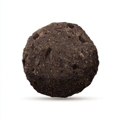 Fototapeta premium Dark Brown Spherical Object with Speckled Texture on White Background