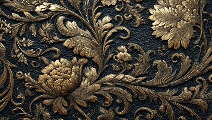 Ornate gold floral pattern on dark background