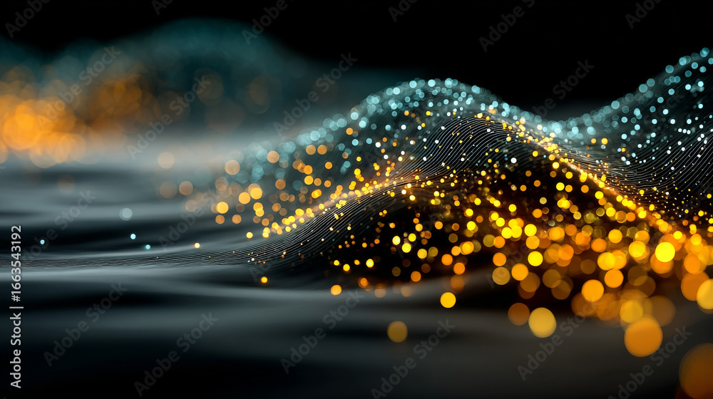 Wall mural wave pattern vector. 3d glowing abstract digital particles background. technology concept. abstract 