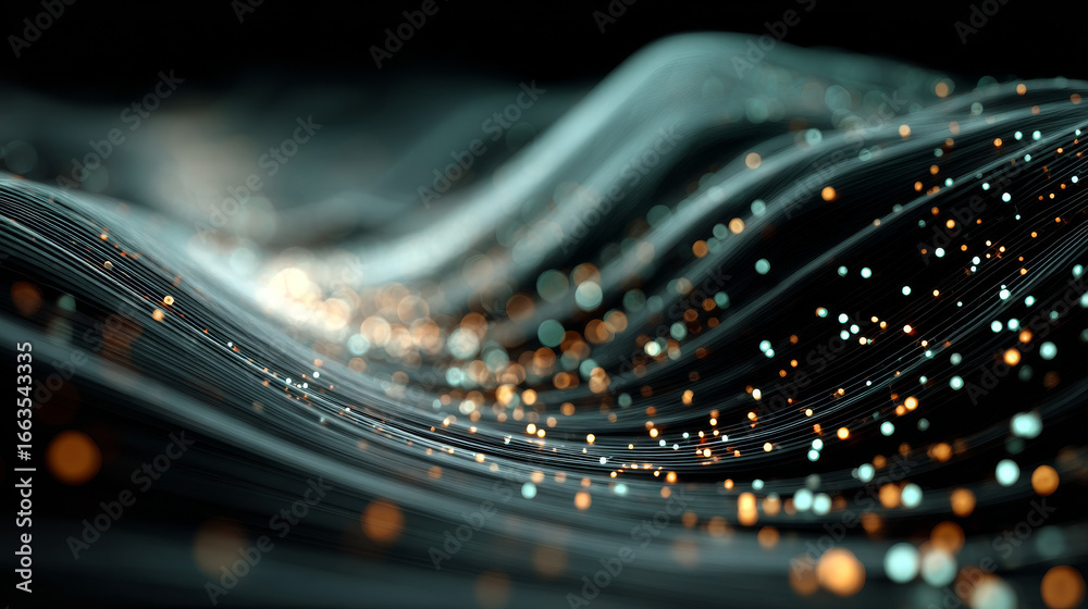 Wall mural wave pattern vector. 3d glowing abstract digital particles background. technology concept. abstract 