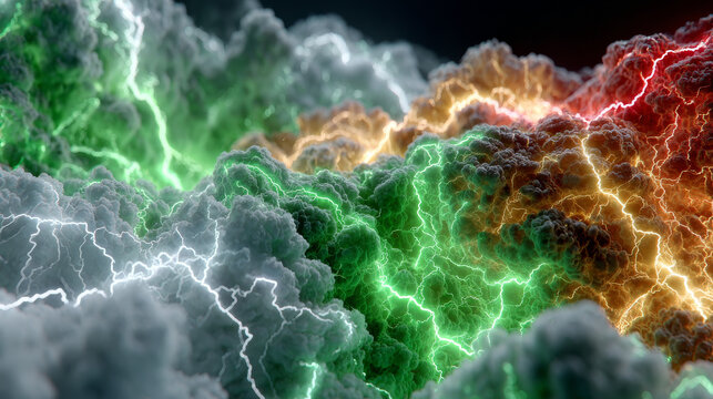 3D rendering. Geometric figure in neon light on a dark room. Electric line of lightning glow. Neon abstract backgrounds