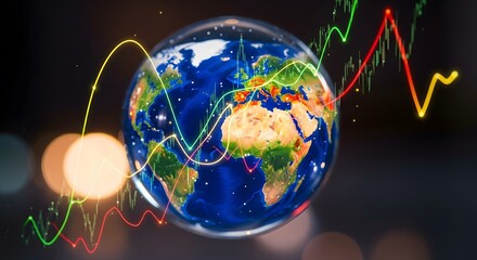 Global Market Fluctuations A Visual Representation of Worldwide Economic Trends and Interconnectedness. Charting the Rise and Fall of Investments.