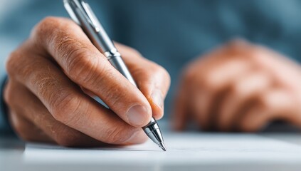Close-up of a person's hand writing with a pen