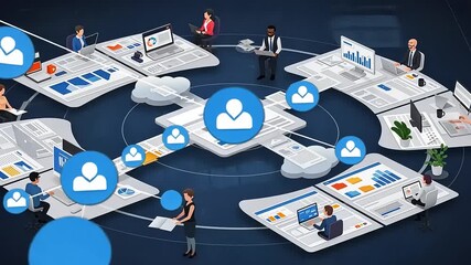 Collaborative workspace illustration showing diverse professionals analyzing data and sharing insights - Powered by Adobe