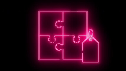 price tag icon and puzzle icon with neon effect