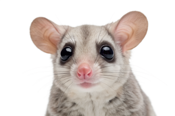 Close up portrait of a sugar glider isolated on white background