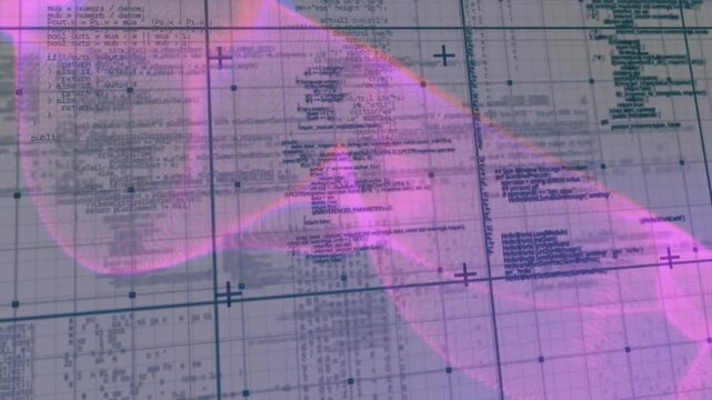 animated translucent pink fluid appearing on coordinate grid pulsing and drifting, revealing code