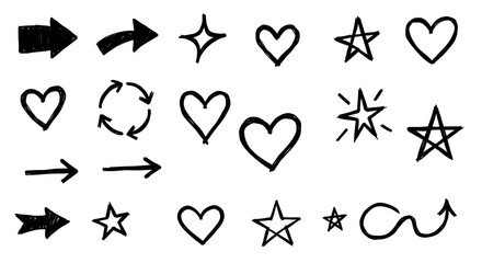 Hand drawn arrow and heart doodle collection for creative design projects