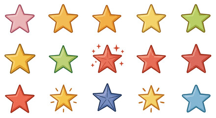 Fototapeta premium Colorful assorted stars collection with texture and sparkle effects