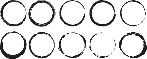 Artistic brush circles in sumi ink style with rustic texture, abstract imperfect loops, and symbolic zen inspired rings for Japanese cultural and spiritual themed design work.