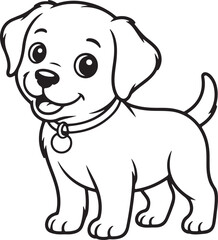 Fototapeta premium Adorable cartoon puppy outlined illustration with playful expression and collar isolated on white background creating a charming pet graphic suitable for childrens books and educational material