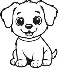 Adorable Puppy Cartoon Illustration with Cute Smile and Playful Eyes Black and White Design Ideal for Childrens Books Coloring Pages and Educational Materials