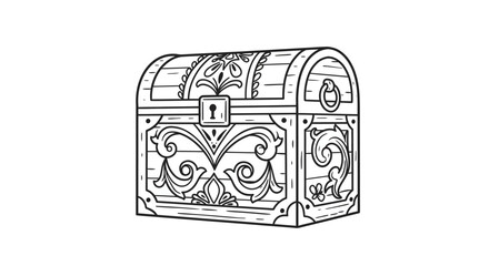 Intricately designed outline of a treasure chest with ornamental details