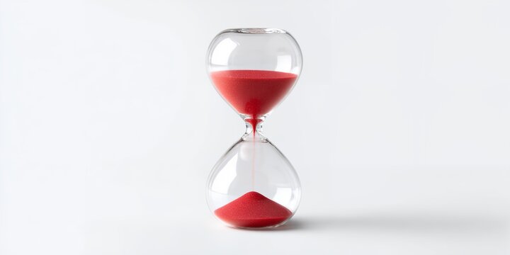Glass hourglass with red sand in it