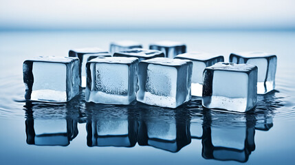 a group of ice cubes floating in water