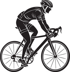 Naklejka premium Silhouette of a cyclist in a racing posture on a bicycle, a symbol of sport and competition