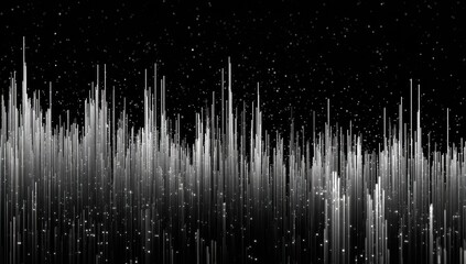 Abstract grayscale vertical lines with subtle variations,  against a black background, scattered with faint white specks