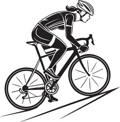 Naklejka premium Silhouette of a cyclist in a racing posture on a bicycle, a symbol of sport and competition