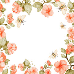 Watercolor Spring Floral and Bee Frame