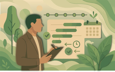 Abstract Eco-Friendly Interior Fit-Out Project Management Illustration