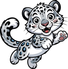 Fototapeta premium Funny playful snow leopard character. Give it large, expressive eyes, a mischievous grin, and an exaggerated, animated pose