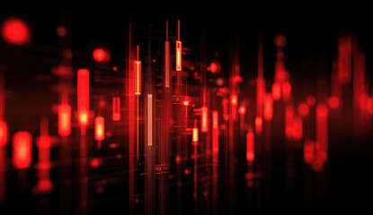 Abstract red candlestick chart graphic on dark background
