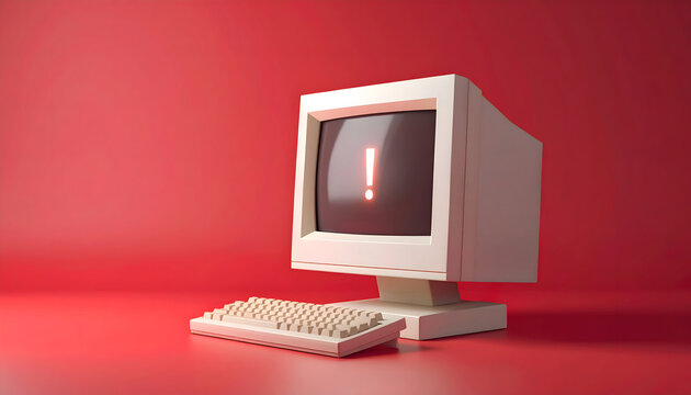 Retro 90s Computer Screen with Exclamation Mark Icon