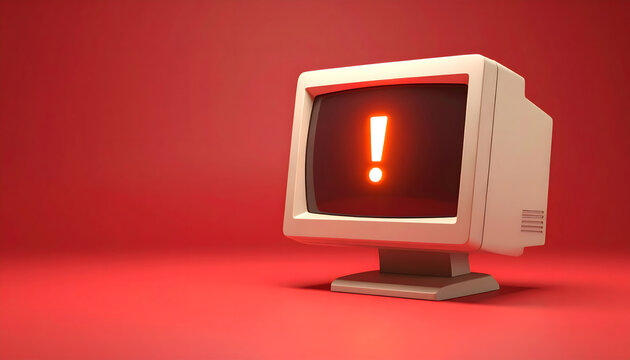 Retro 90s Computer Screen with Exclamation Mark Icon