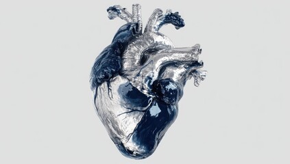 3D rendered heart, dark blue and light grey, abstract