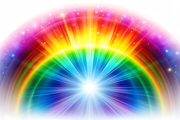 Obraz premium Vibrant Rainbow Burst with Sparkling Stars and Light Rays explosion isolated on a transparent background