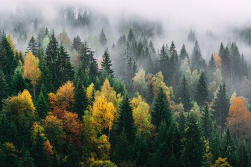 Obraz premium Misty mountain forest in autumn (1)